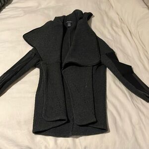 Grey and black knit and pleather sweater with collar